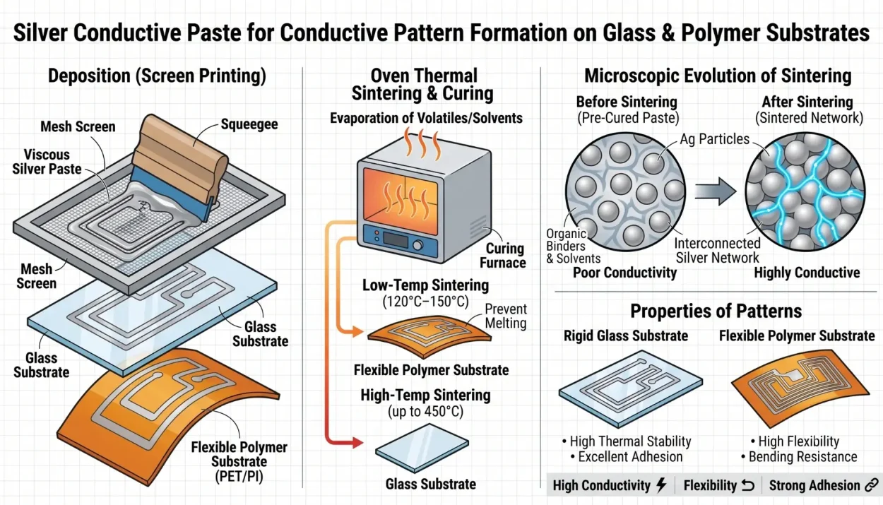 Silver Conductive Paste for Conductive Pattern Formation on Glass and Polymer Substrates